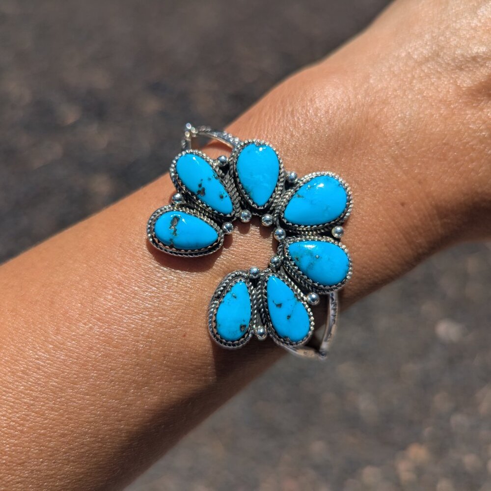 Turquoise Teardrop Cluster Cuff Bracelet - Women Jewelry Bracelets